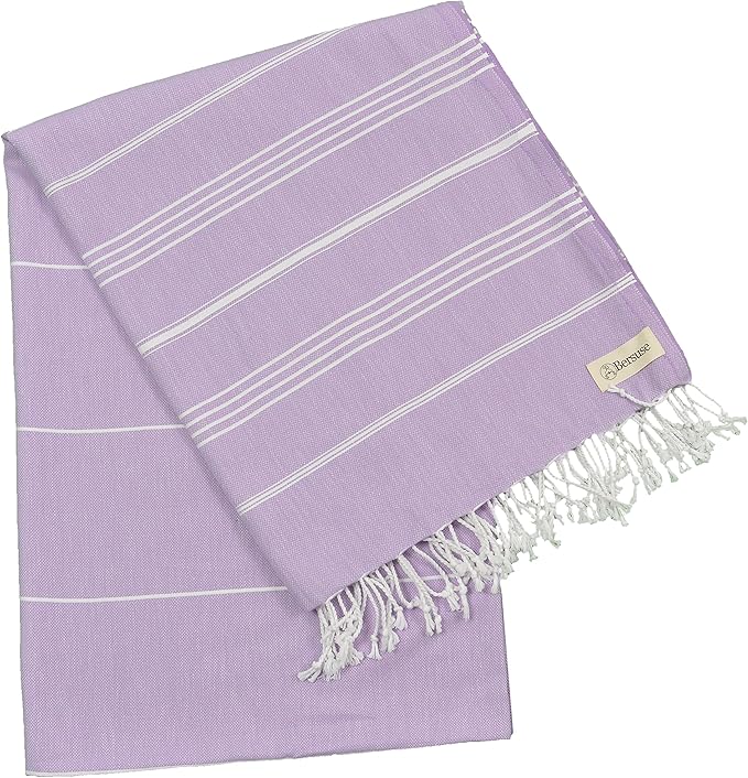 Bersuse Towels Anatolia XL Beach Blanket Throw Blanket Turkish Towel 100% Cotton Extra-Large Quick-Dry Lightweight Premium Peshtemal Towel - 61x82 Inches, Lilac (Set of 3)
