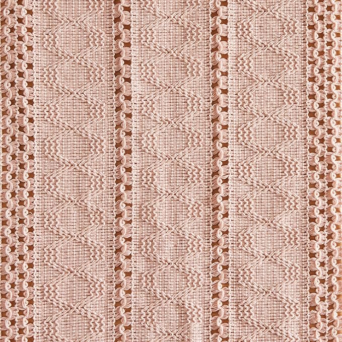 ZeeMart Macrame Style Boho Table Runner, Pink Table Runners 36 Inches Long, Farmhouse Woven Home Decor, 12x36 Inch, Light Pink