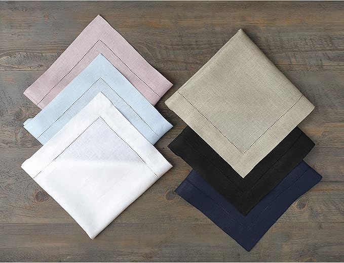 Solino Home Natural Linen Napkins Set of 4-100% Pure Linen Hemstitch Dinner Napkins 20 x 20 Inch for Spring, Summer, Mothers Day - Classic Hemstitch
