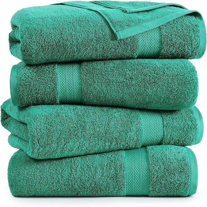 LANE LINEN Bath Towels Pack of 4 (28"x54") - 100% Ring Spun Cotton Bathroom Towel Set - Reinforced Edges, Quick Dry, Soft & Absorbent Large Bath Towels - Lightweight, Perfect for Daily Use - Emerald