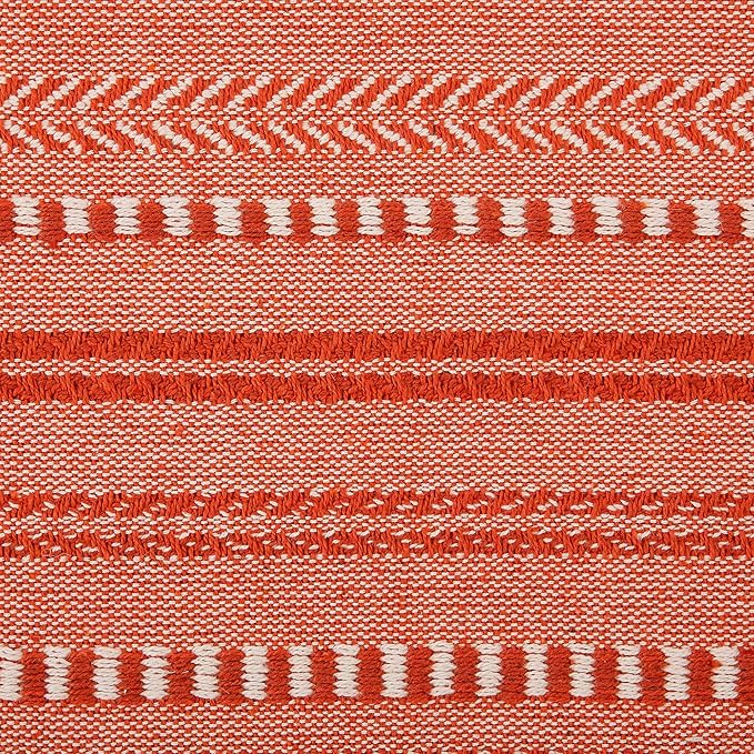 DII Farmhouse Braided Stripe Table Runner Collection, 15x72 (15x77, Fringe Included), Vintage Red