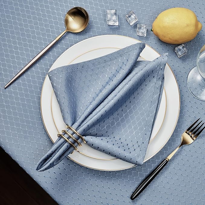 Cloth Napkins Set of 8 – Square 17x17 Inch Jacquard Fabric Polyester Washable Reusable Cloth Napkins for Kitchen Dinner Dining Restaurants Wedding Party Banquet Table (Light Blue)