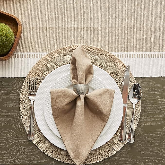 DII Dobby Stripe Woven Table Runner, 13x72 (13x77.5, Fringe Included), Stone
