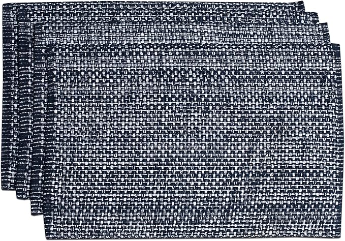 Sweet Home Collection 100% Cotton Placemats for Dining Room Rectangle Two Tone Woven Fabric 13" x 19" Soft Durable Table Mat Set, Set of 4, Navy
