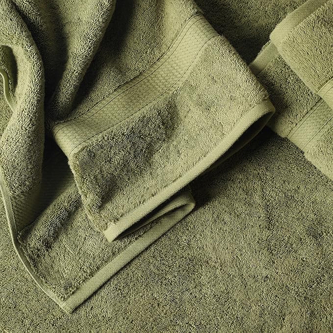 Superior Egyptian Cotton Pile 6 Piece Towel Set, Includes 2 Bath, 2 Hand, 2 Face Towels/ Washcloths, Ultra Soft Luxury Towels, Thick Plush Essentials, Guest Bath, Spa, Hotel Bathroom, Forest Green