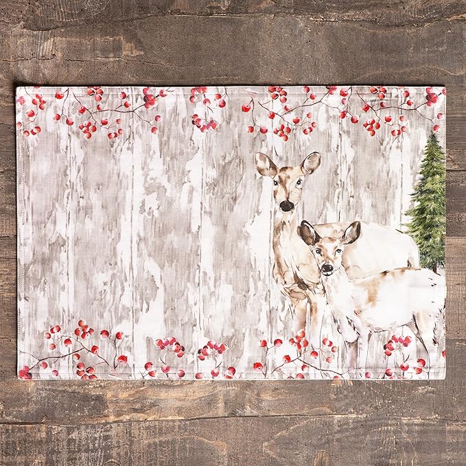Maison d' Hermine Placemats Set of 4 100% Cotton Washable Cloth Place Mats, Reusable Table Mats for Thanksgiving Christmas Decorations Kitchen Dining Party Wedding (Mountain Life, 13" x 19")