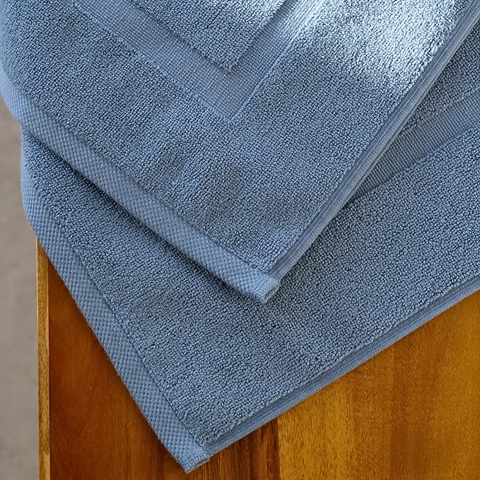 SALBAKOS 100% Turkish Cotton Bath Mat Set 2-Piece - 20x34 inch, Hotel & Spa Collection, Soft, Absorbent, Long Lasting, Durable Bathroom Rugs | Made in Turkey (Blue, 2 Bath Mats)