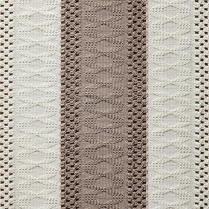 ZeeMart Macrame Style Bicolor Stitching Table Runner, 14 x 90 Inch Cocoa Brown/Ivory, Boho Brown Table Runners 90 Inches Long, Farmhouse Woven Home Decor
