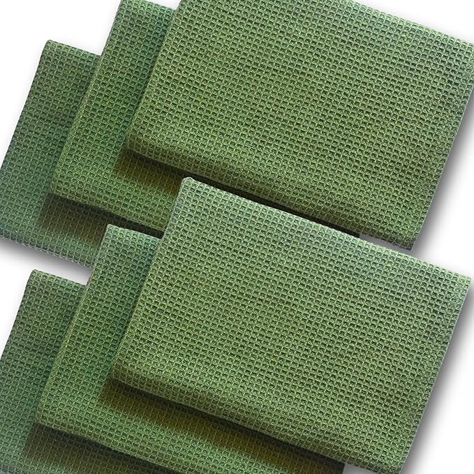Highly Absorbent Cotton Dish Towels for Drying - Set of 6 Sage Green Kitchen Towels - 18"X28" Lint Free Waffle Weave Cloth Linen Hand Bathroom Bulk Dishtowels