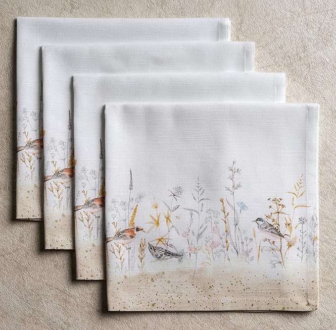 Maison d' Hermine Cloth Napkins Set of 4 100% Cotton Everyday Reusable Square Napkins Cloth Washable Dinner Wedding Gifts for Mothers Day Spring/Summer (Meadow Florals - Beige, 20" x 20")