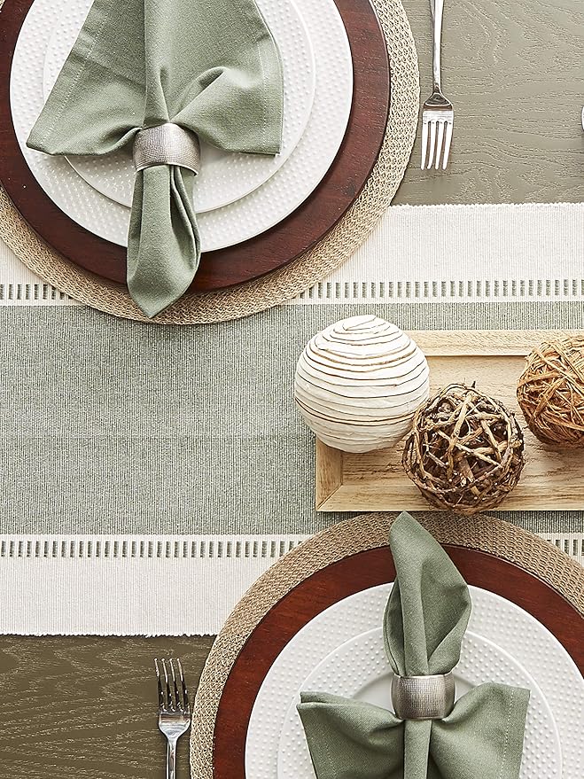 DII Dobby Stripe Woven Table Runner, 13x108 (13x113.5, Fringe Included), Artichoke