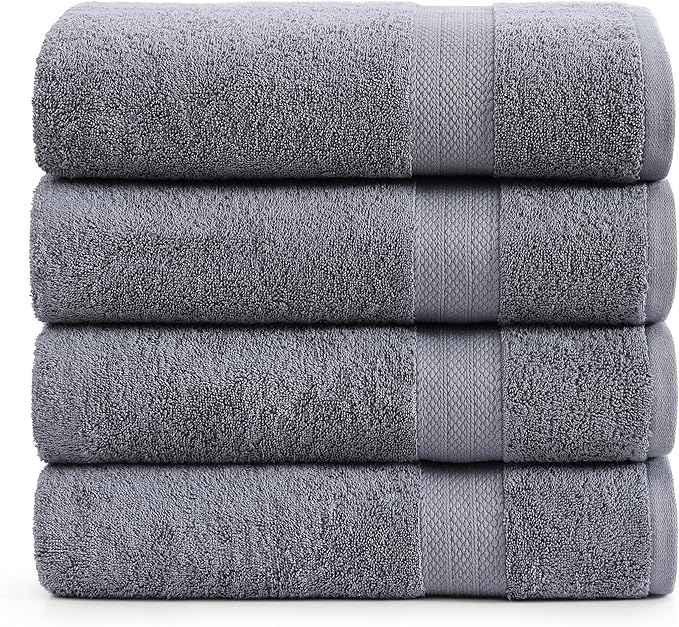 LANE LINEN 100% Cotton 4 Pack Bath Sheets (35"x66") - Highly Absorbent, Super Soft & Durable Extra Large Towel Sets - Fade Resistant, Machine Washable - Oversized Luxury Bathroom Towels - Cool Grey