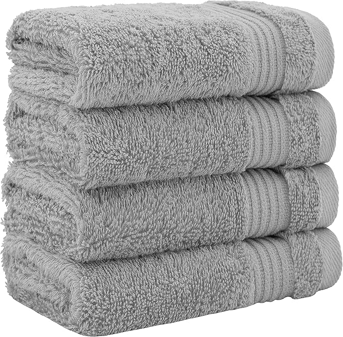 Cotton Paradise 100% Cotton Turkish Washcloth Set for Bathroom, 4 Piece Soft Absorbent Small Towels Wash Rags, Light Gray