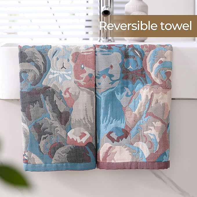 Cotton Washcloths,Dish Towels for Kitchen, 4 Pack Cotton Kitchen Towels with Cute Bear Design, Multi-Purpose Dish Cloths for Washing Dishes, Hand Towels for Kitchen Decor