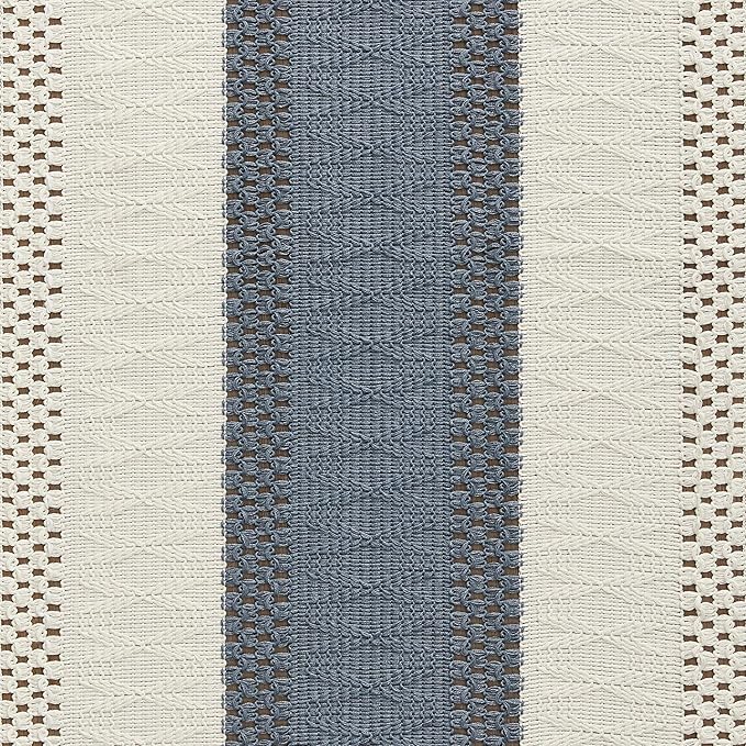 ZeeMart Macrame Style Bicolor Stitching Table Runner, 14 x 72 Inch Navy/Ivory, Boho Navy Blue Table Runners 72 Inches Long, Farmhouse Woven Home Decor
