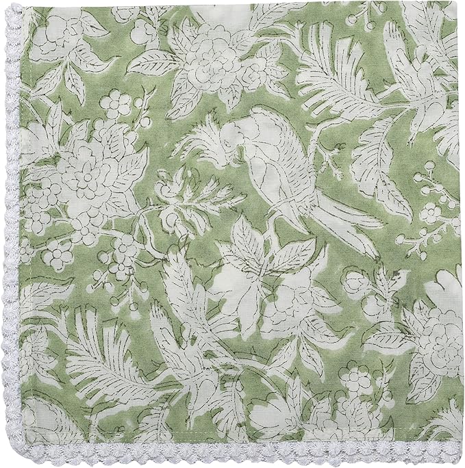 CPC Cloth Napkins 100% Cotton Set of 4 Reusable Napkins, Indian Block Print Toile Floral Dinner Napkin, Fall Thanksgiving Christmas Holiday Party Gift - Soft Absorbent Napkin, 18"x18" Mix Pom Pom