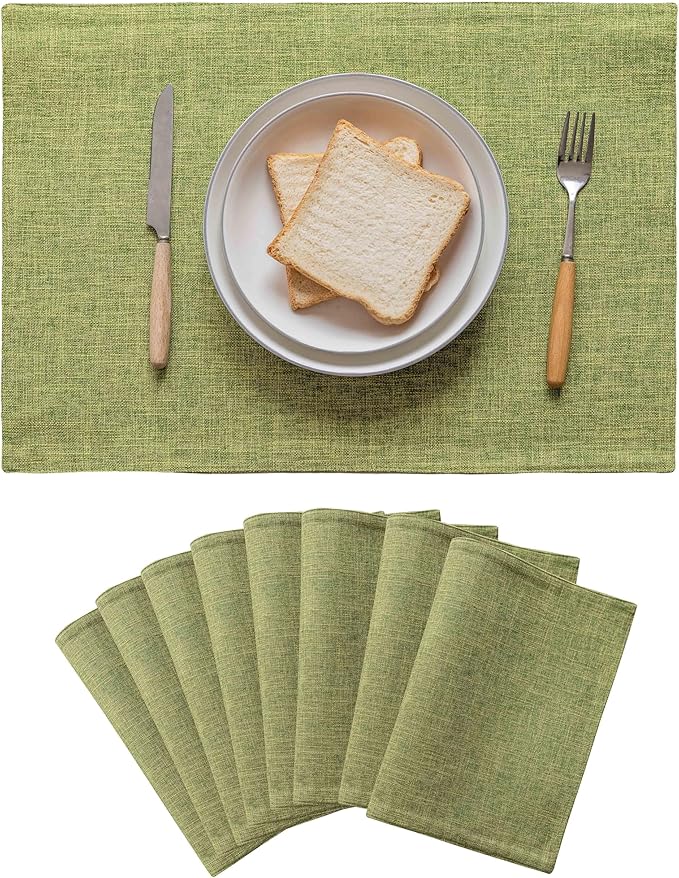 Home Brilliant Green Placemats Set of 8 Washable Place Mats Linen Placemats Heat Resistant Table Mats for Wooden Table Indoor Outdoor Spring Decor, Lime Green