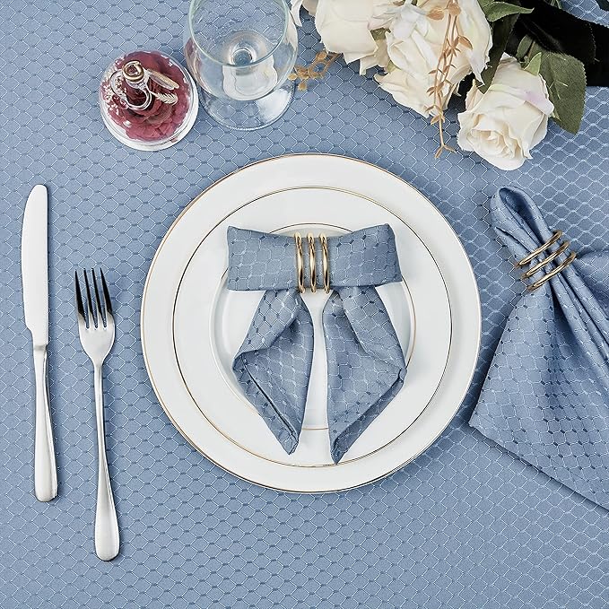 Cloth Napkins Set of 8 – Square 17x17 Inch Jacquard Fabric Polyester Washable Reusable Cloth Napkins for Kitchen Dinner Dining Restaurants Wedding Party Banquet Table (Light Blue)