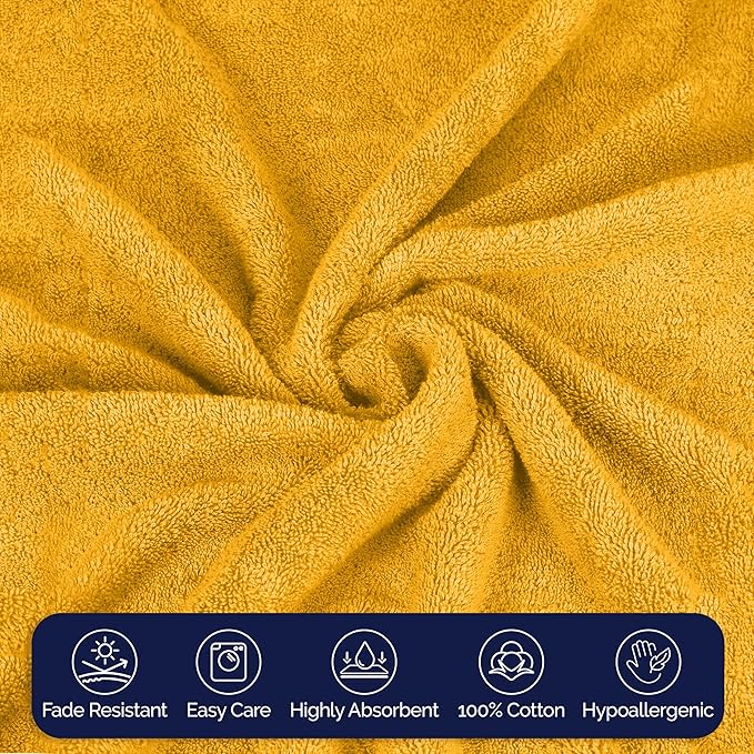Elegant Comfort Premium Cotton 8-Piece Towel Set, Includes 4 Washcloths, 2 Hand Towels and 2 Bath Towels, 100% Turkish Cotton - Highly Absorbent and Super Soft Towels for Bathroom, Squash