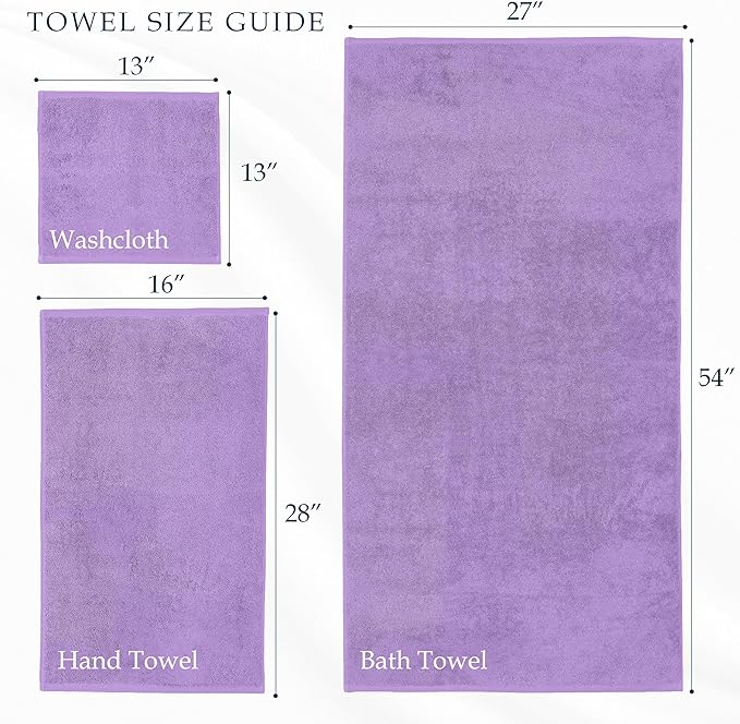 Mocassi Luxury 100% Turkish Cotton 6-Piece Towel Set - Ultra Soft, Quick Dry Highly Absorbent Premium Spa Hotel Quality Bath Towels, Includes 2 Bath Towels, 2 Hand Towels and 2 Washcloths, Lilac