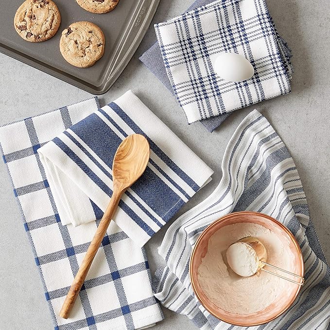 DII Assorted Woven, Kitchen Dishtowel Set, 18x28, Nautical Blue, 5 Piece