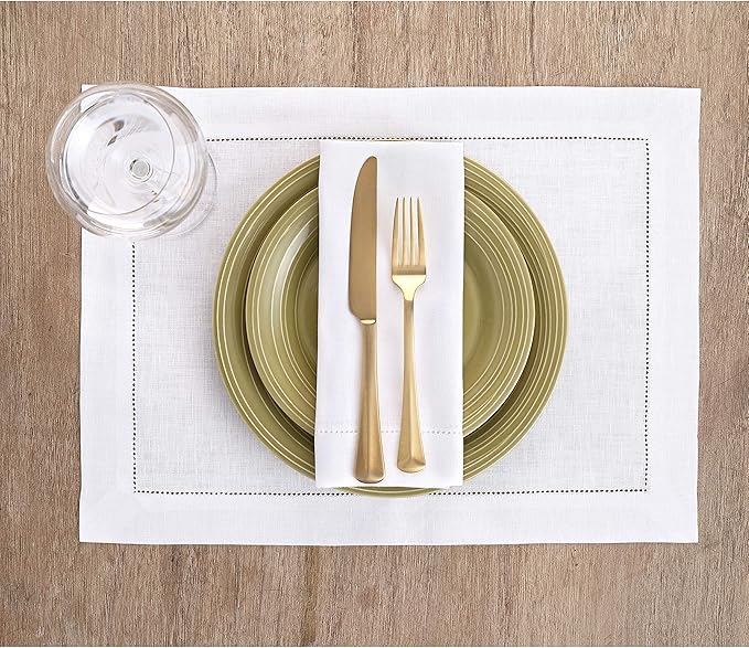Solino Home White Linen Napkins Set of 4-100% Pure Linen Hemstitch Dinner Napkins 20 x 20 Inch for Mothers Day, Spring, Summer, Memorial Day - Classic Hemstitch