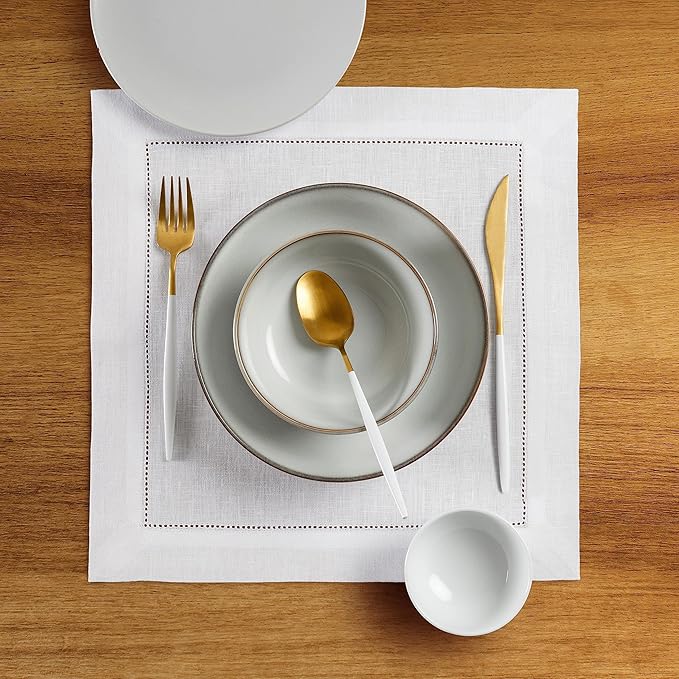 Solino Home Square Placemats Set of 4-100% Pure Linen White Cloth Placemats 14 x 14 Inch - Classic Hemstitch, Machine Washable Place Mats for Spring, Summer, Mothers Day, Memorial Day