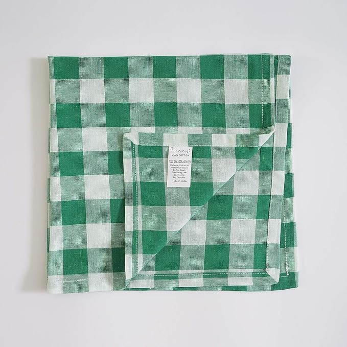 FINGERCRAFT Cloth Napkins, Everyday Use Premium Quality Cotton Buffalo Plaid, Set of 12, 20X20 Inch Napkins Cloth Mitered Corners, Soft, Durable for Home Restaurant Christmas Green White