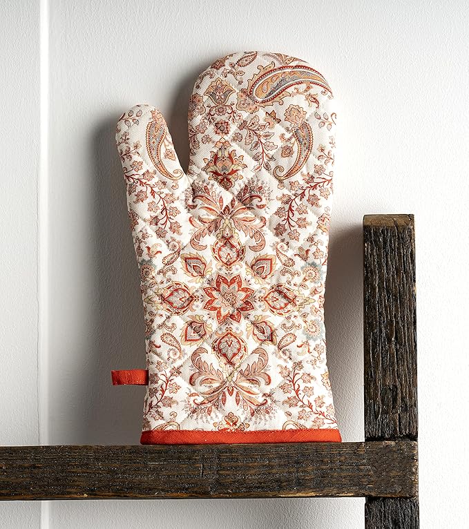 Maison d' Hermine Oven Gloves 100% Cotton Oven Mitt 7" x 13" with Loop Heat Resistant BBQ Cooking Gloves for Thanksgiving Christmas Decorations Baking Handling Hot Pans (Pack of 1, Cachemire)