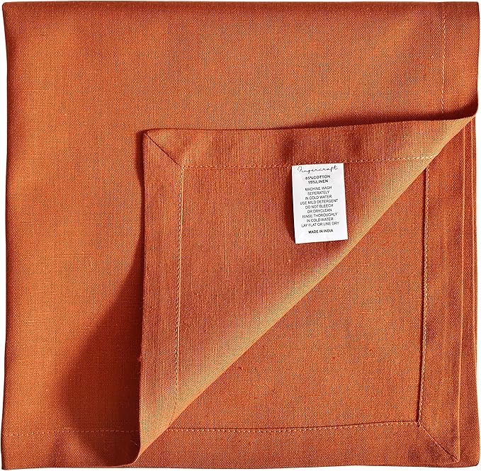 FINGERCRAFT Dinner Cloth Napkin Cotton Linen Blend 12 Pack Natural Premium Quality Mitred Corner for Every Day Use Pre Shrunk and Good Absorbency 18x18 in Easter Color Rust