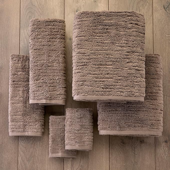 SKL Home CloudSoft 100% Cotton Luxury 6-Piece Towel Set, 600 GSM, Ultra Plush & Absorbent - 2 Bath Towels, 2 Hand Towels, 2 Washcloths, Mink Brown