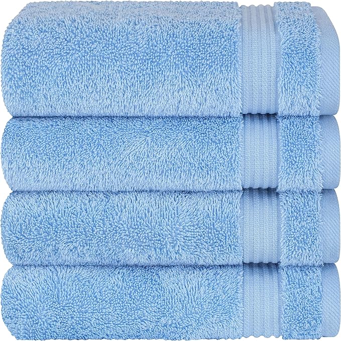 Cotton Paradise Hand Towels for Bathroom, 100% Cotton Turkish 4 Piece Hand Towel Set, Soft Absorbent Face Towels, Sky Blue Hand Towels