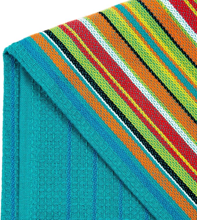 COTTON CRAFT Salsa Stripe Kitchen Towels - 12 Pack 100% Cotton Tea Dish Towels - Absorbent Reusable Low Lint Quick Dry - Multi Purpose Cooking Drying Restaurant Bar Cleaning Cloth Napkin - 16x28 Multi
