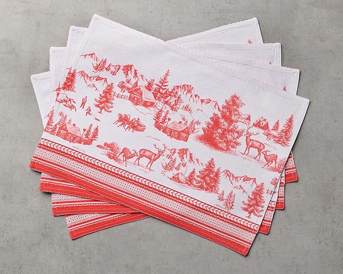 Maison d' Hermine Placemats Set of 4 100% Cotton Washable Cloth Place Mats, Reusable Table Mats for Kitchen Dining Decoration, Party, Wedding, Restaurant Spring/Summer (Basse Cour, 13" x 19")
