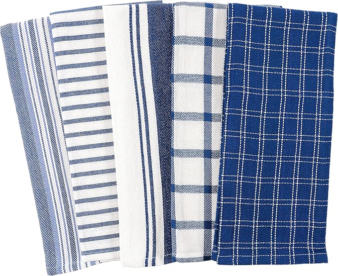 KAF Home Assorted Flat Kitchen Towels - Set of 10, 18 x 28 Inch (Navy)