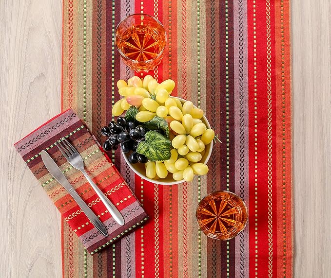 Lightnpro Christmas Red Multi Salsa Stripes Cloth Napkins Set of 12 - Wedding, Christmas & Holiday Table Cloth Napkins Machine Washable for Special Occasions & Everyday Use - 18x18 Inch Red Multi