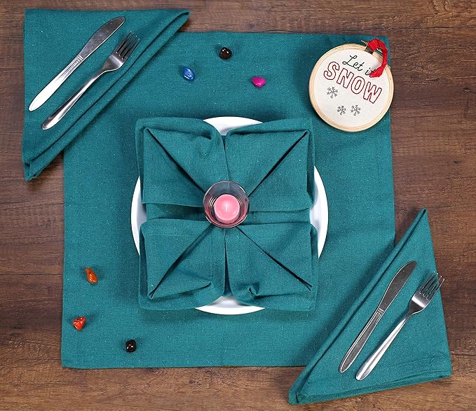 Ramanta Home Teal Cotton Dinner Napkins Set of 12, 18x18 Inch 100% Cotton Cloth Napkins, Reusable Fabric Table Napkins for Everyday Dining, Parties, Weddings, Spring & Easter Table Décor Washable