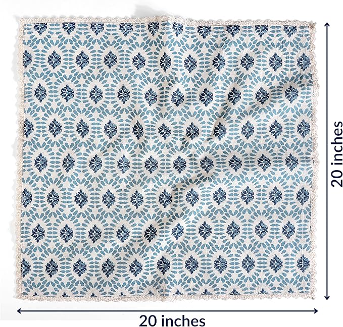 FINGERCRAFT Dinner Cloth Napkin Cotton Linen Blend 4 Pack Mitered Corners with Elegant Lace for Everyday Use Napkins are Pre Shrunk and Good Absorbency (Moroccan, 20in x 20in)