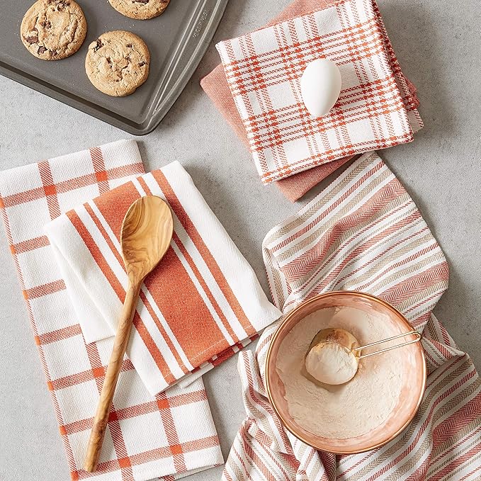 DII Assorted Woven, Kitchen Dishtowel Set, 18x28, Spice, 5 Piece