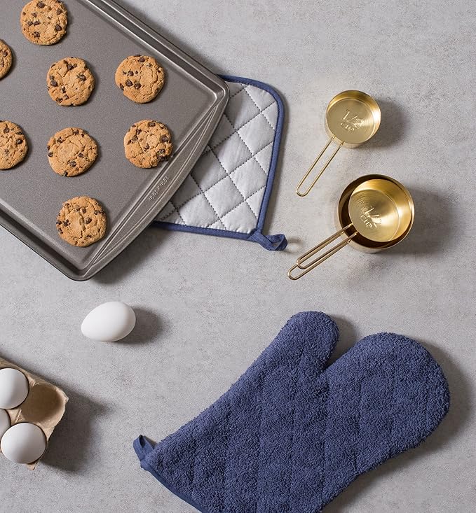DII Basic Terry Collection Quilted 100% Cotton, Potholder, French Blue, 3 Piece