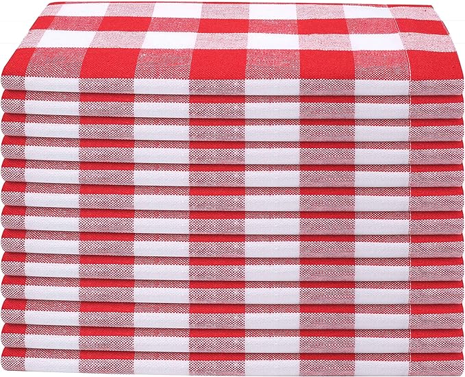 Cloth Napkins 18”X18” 100% Cotton Decorative Washable Gingham Buffalo Check Plaid Table Napkin for Kitchen, Party, Wedding, Restaurant & Camping - Red White (Set of 12)