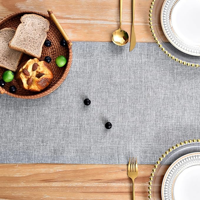 NEWISHER Farmhouse Rustic Table Runner Solid Grey Rectangular Table Runners Faux Linen Table Runner for Everyday Use Kitchen Dining Party Table 13x48 Inch