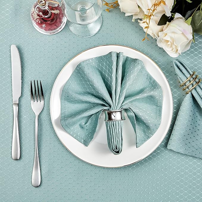 Cloth Napkins Set of 8 – Square 17x17 Inch Jacquard Fabric Polyester Washable Reusable Cloth Napkins for Kitchen Dinner Dining Restaurants Wedding Party Banquet Table (Turquoise)