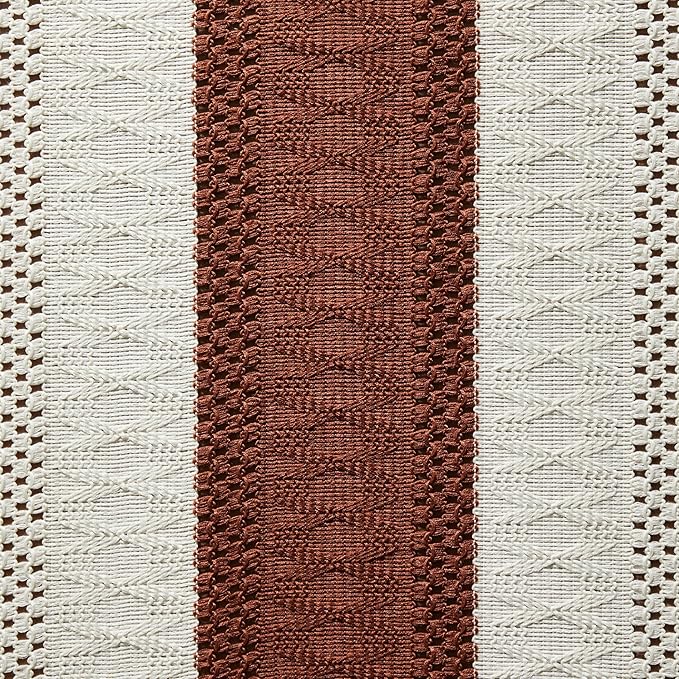 ZeeMart Macrame Style Bicolor Stitching Table Runner, 14 x 108 Inch Terracota/Ivory, Boho Rust Table Runners 108 Inches Long, Farmhouse Woven Home Decor
