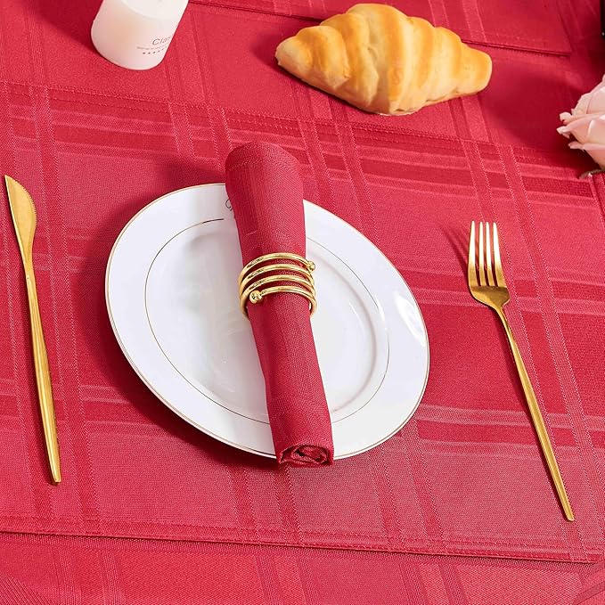 Plaid Cloth Napkins Set of 8, Checkered Style Jacquard Fabric Polyester Washable Reusable Cloth Napkins for Kitchen Dining Restaurants Wedding Party 17X17 Inch Red