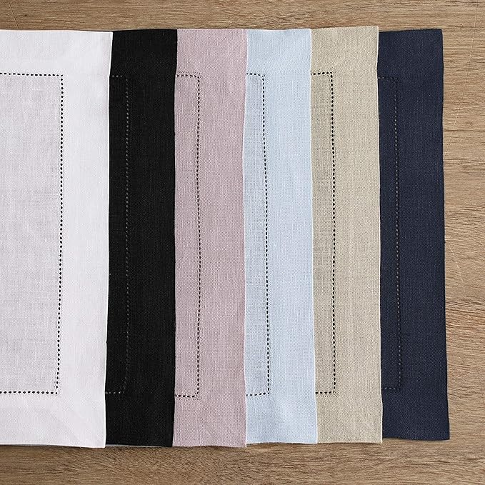 Solino Home Linen Placemats Set of 4 - Classic Hemstitch Pink Placemats 14 x 19 Inch - 100% Pure Linen Table Mats for Mothers Day, Spring, Summer
