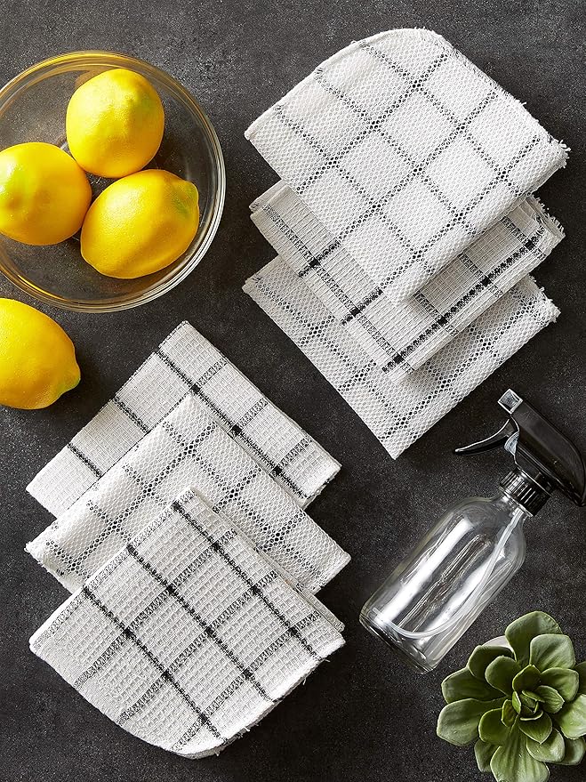 DII Scrubber Dishcloths Collection Windowpane Dishrag Set, 12x12, White/Black Stripe, 6 Piece