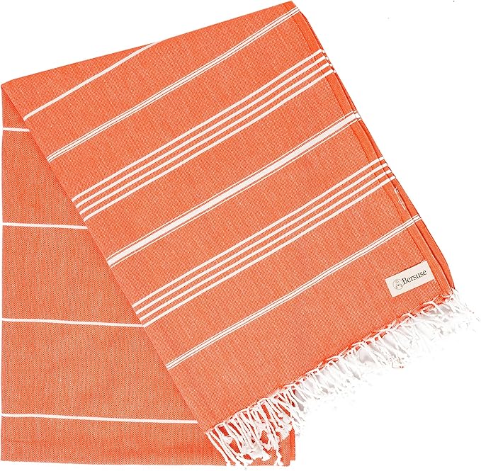 Bersuse Towels Anatolia XL Beach Blanket Throw Blanket Turkish Towel 100% Cotton Extra-Large Quick-Dry Lightweight Premium Peshtemal Towel - 61x82 Inches, Dark Orange