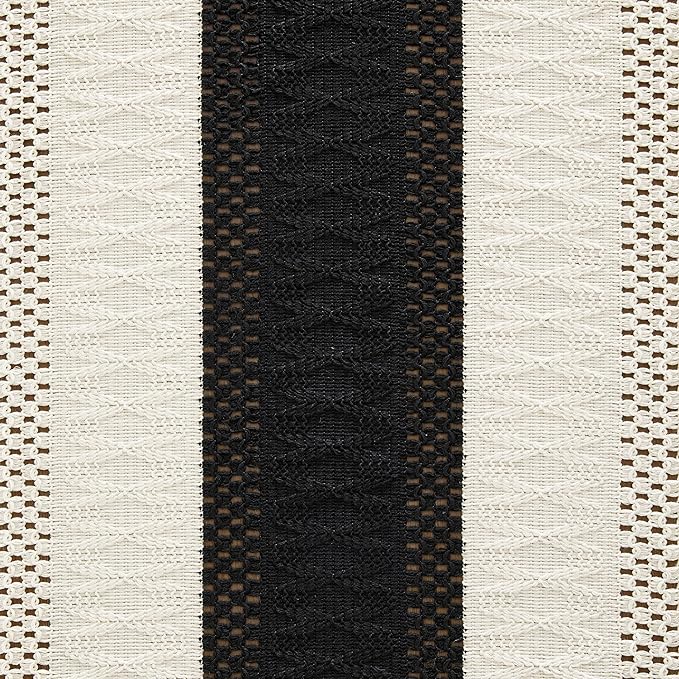 ZeeMart Macrame Style Bicolor Stitching Table Runner, 14 x 36 Inch Black/Ivory, Boho Black Table Runners 36 Inches Long, Farmhouse Woven Home Decor