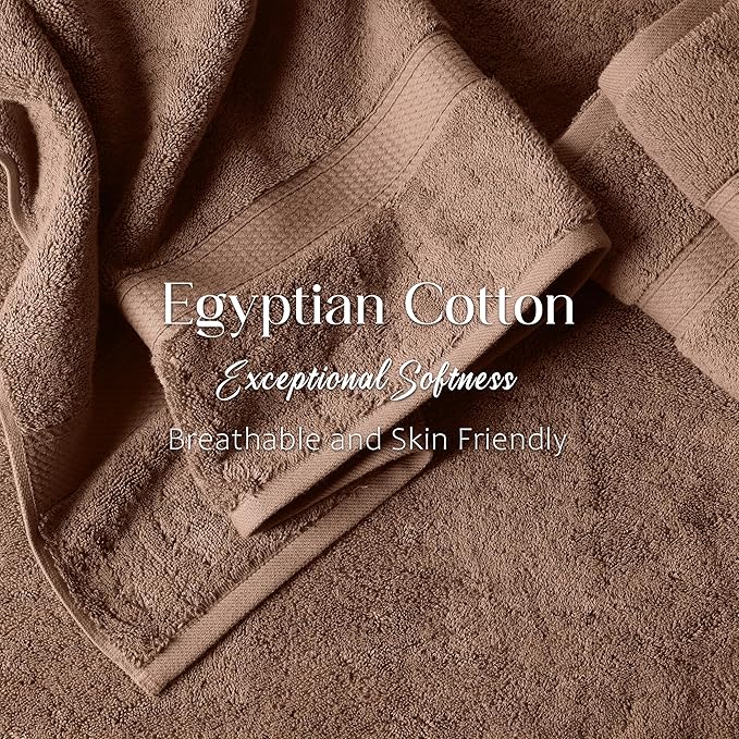SUPERIOR Egyptian Cotton Pile Bath Towel Set of 2, Ultra Soft Luxury Towels, Thick Plush Essentials, Absorbent Heavyweight, Guest Bath, Hotel, Spa, Home Bathroom, Shower Basics, Chocolate